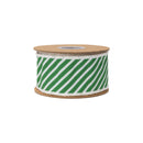 2 1/2" Wired Dupioni Ribbon | Small Bias Stripe Bright Green and White and Green Back | 10 Yard Roll