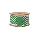2 1/2" Wired Dupioni Ribbon | Small Bias Stripe Bright Green and White and Green Back | 10 Yard Roll