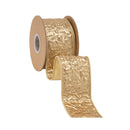 2 1/2" Wired Dupioni Ribbon | Textured Gold Metallic w/ Metallic Backing | 10 Yard Roll