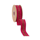 1 1/2" Wired Dupioni Ribbon | Hot Pink w/ Beaded Trim and Pink Metallic Backing | 10 Yard Roll