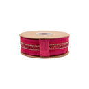 1 1/2" Wired Dupioni Ribbon | Hot Pink w/ Beaded Trim and Pink Metallic Backing | 10 Yard Roll