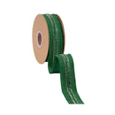 1 1/2" Wired Dupioni Ribbon | Green w/ Beaded Trim and Green Metallic Backing | 10 Yard Roll