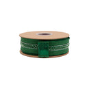 1 1/2" Wired Dupioni Ribbon | Green w/ Beaded Trim and Green Metallic Backing | 10 Yard Roll