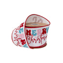 4" Wired Canvas Ribbon | Merry Christmas Embroidered on Canvas | 10 Yard Roll