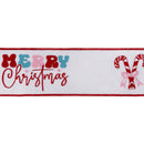 4" Wired Canvas Ribbon | Merry Christmas Embroidered on Canvas | 10 Yard Roll