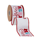 4" Wired Canvas Ribbon | Merry Christmas Embroidered on Canvas | 10 Yard Roll