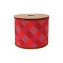 4" Wired Dupioni Ribbon | Orange/Pink/Red Plaid w/ Red Fused Backing | 10 Yard Roll