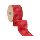 2 1/2" Wired Dupioni Ribbon | Orange/Pink/Red Bias Plaid w/ Red Fused Dupioni Backing | 10 Yard Roll