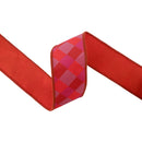 2 1/2" Wired Dupioni Ribbon | Orange/Pink/Red Bias Plaid w/ Red Fused Dupioni Backing | 10 Yard Roll