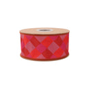 2 1/2" Wired Dupioni Ribbon | Orange/Pink/Red Bias Plaid w/ Red Fused Dupioni Backing | 10 Yard Roll