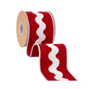 4" Wired Canvas RIbbon | White Ric Rac Trim on Red Canvas | 10 Yard Rolls