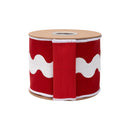 4" Wired Canvas RIbbon | White Ric Rac Trim on Red Canvas | 10 Yard Rolls