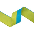 4" Wired Dupioni Ribbon | Teal/Lime Green Two Tone w/ Fused Green w/ Backing | 10 Yard Roll