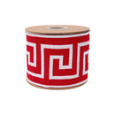 4" Wired Ribbon | Red/White Greek Key | 5 Yard Roll