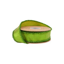 1 1/2" Wired Dupioni Ribbon | Metallic Lime Green w/ Tinsel Edge | 10 Yard Roll