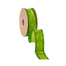 1 1/2" Wired Dupioni Ribbon | Metallic Lime Green w/ Tinsel Edge | 10 Yard Roll