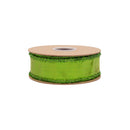 1 1/2" Wired Dupioni Ribbon | Metallic Lime Green w/ Tinsel Edge | 10 Yard Roll