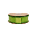 1 1/2" Wired Dupioni Ribbon | Metallic Lime Green w/ Tinsel Edge | 10 Yard Roll