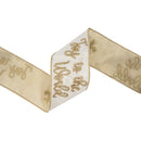 4" Wired Dupioni Ribbon | Gold Embroidered "Joy to the World" on Ivory w/ Gold Tissue Backing | 10 Yard Roll