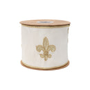 4" Wired Dupioni Ribbon | Gold Embroidered "Joy to the World" on Ivory w/ Gold Tissue Backing | 10 Yard Roll
