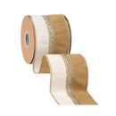 4" Wired Dupioni Ribbon | Gold/Ivory Two Tone w/ Metallic Gold Trim and Backing | 10 Yard Roll