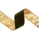 2 1/2" Premium Velvet Ribbon | Brown/Green w/ Metallic Gold Backing | 10 Yard Roll