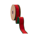 1 1/2" Wired Soft Velvet Ribbon | Red w/ Metallic Green Backing | 10 Yard Roll