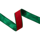1 1/2" Wired Soft Velvet Ribbon | Red w/ Metallic Green Backing | 10 Yard Roll
