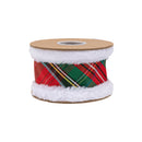 2 1/2" Wired Dupioni Ribbon | Christmas Plaid w/ Fur Piping | 10 Yard Roll