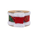 2 1/2" Wired Dupioni Ribbon | Christmas Plaid w/ Fur Piping | 10 Yard Roll