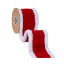 4" Premium Velvet Wired Ribbon | Red w/ Fur Piping | 10 Yard Roll