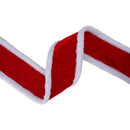 4" Premium Velvet Wired Ribbon | Red w/ Fur Piping | 10 Yard Roll
