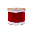 4" Premium Velvet Wired Ribbon | Red w/ Fur Piping | 10 Yard Roll