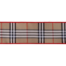 4" Wired Dupioni Ribbon | Beige Fashion Plaid w/ Red Fused Backing | 10 Yard Roll