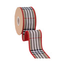 2 1/2" Wired Dupioni Ribbon | Beige Fashion Plaid w/ Red Fused Backing | 10 Yard Roll