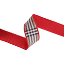 2 1/2" Wired Dupioni Ribbon | Beige Fashion Plaid w/ Red Fused Backing | 10 Yard Roll