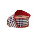 2 1/2" Wired Dupioni Ribbon | Beige Fashion Plaid w/ Red Fused Backing | 10 Yard Roll