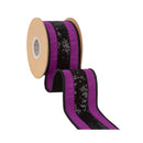2 1/2" Wired Dupioni Ribbon | Purple w/ Black Sequin Trim | 10 Yard Roll