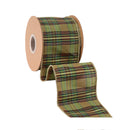 4" Wired Ribbon | Green Metallic Plaid | 10 Yard Roll