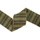 4" Wired Ribbon | Green Metallic Plaid | 10 Yard Roll