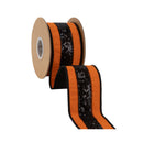 2 1/2" Wired Dupioni Ribbon | Orange w/ Black Sequin Trim | 10 Yard Roll