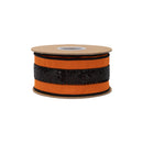 2 1/2" Wired Dupioni Ribbon | Orange w/ Black Sequin Trim | 10 Yard Roll