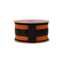 2 1/2" Wired Dupioni Ribbon | Orange w/ Black Sequin Trim | 10 Yard Roll