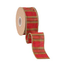 2 1/2" Wired Ribbon | Red Metallic Plaid Ribbon | 10 Yard Roll