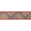 2 1/2" Wired Dupioni Ribbon | Beige Fashion Bias Plaid w/ Red Fused Backing | 10 Yard Roll