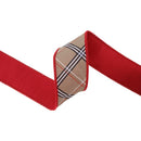 2 1/2" Wired Dupioni Ribbon | Beige Fashion Bias Plaid w/ Red Fused Backing | 10 Yard Roll