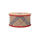 2 1/2" Wired Dupioni Ribbon | Beige Fashion Bias Plaid w/ Red Fused Backing | 10 Yard Roll