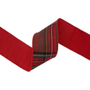 4" Wired Dupioni Ribbon | Red/Brown Plaid w/ Red Fused Backing | 10 Yard Roll