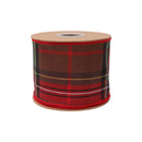 4" Wired Dupioni Ribbon | Red/Brown Plaid w/ Red Fused Backing | 10 Yard Roll