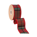 2 1/2" Wired Dupioni Ribbon | Red/Brown Plaid w/ Red Fused Dupioni Backing | 10 Yard Roll